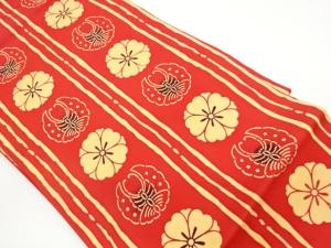 塩瀬型染縞に花・蝶模様名古屋帯